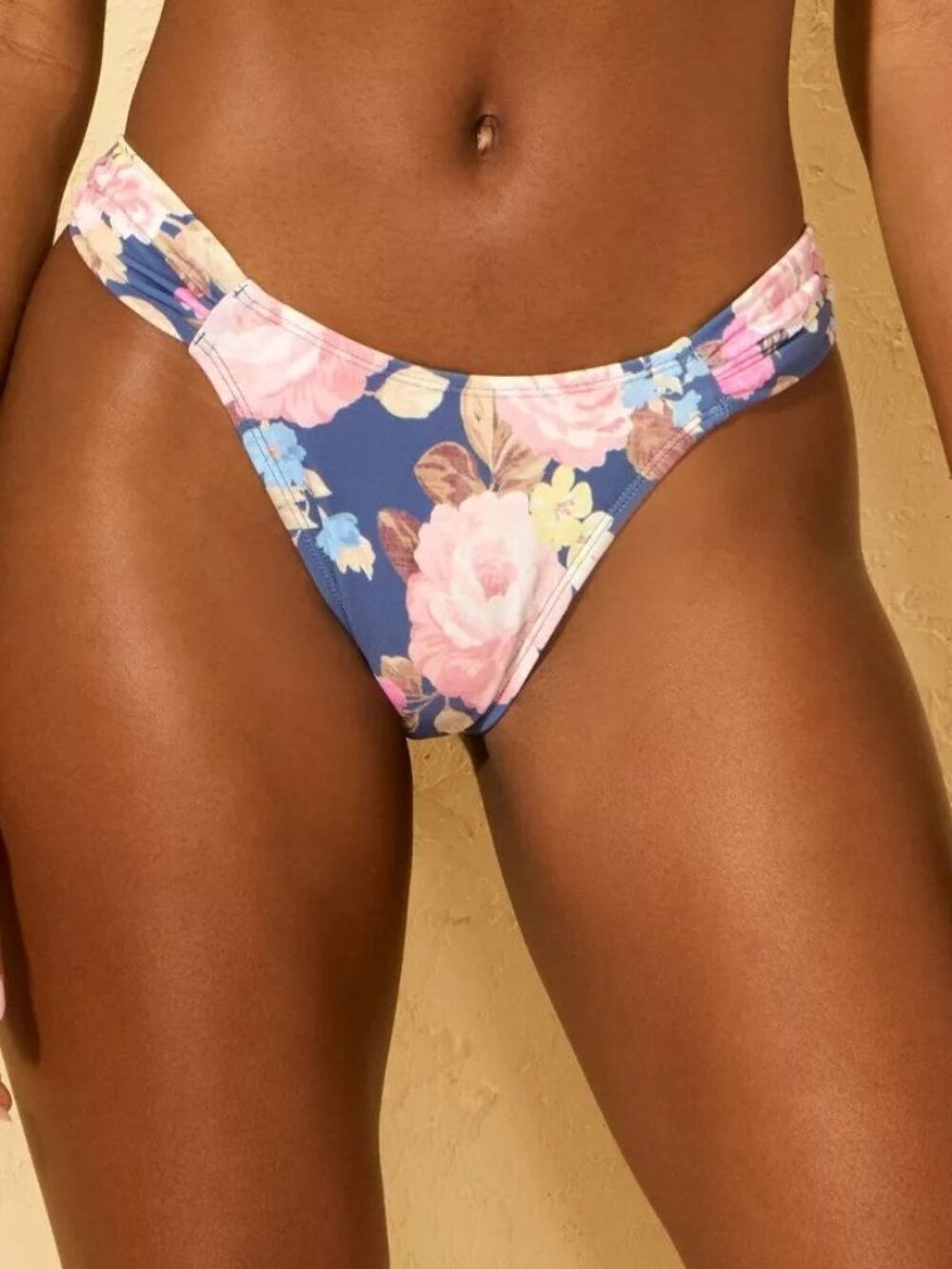 NEW Shade & Shore Floral Print High Leg Medium Coverage Shirred Tab Bikini Botto
